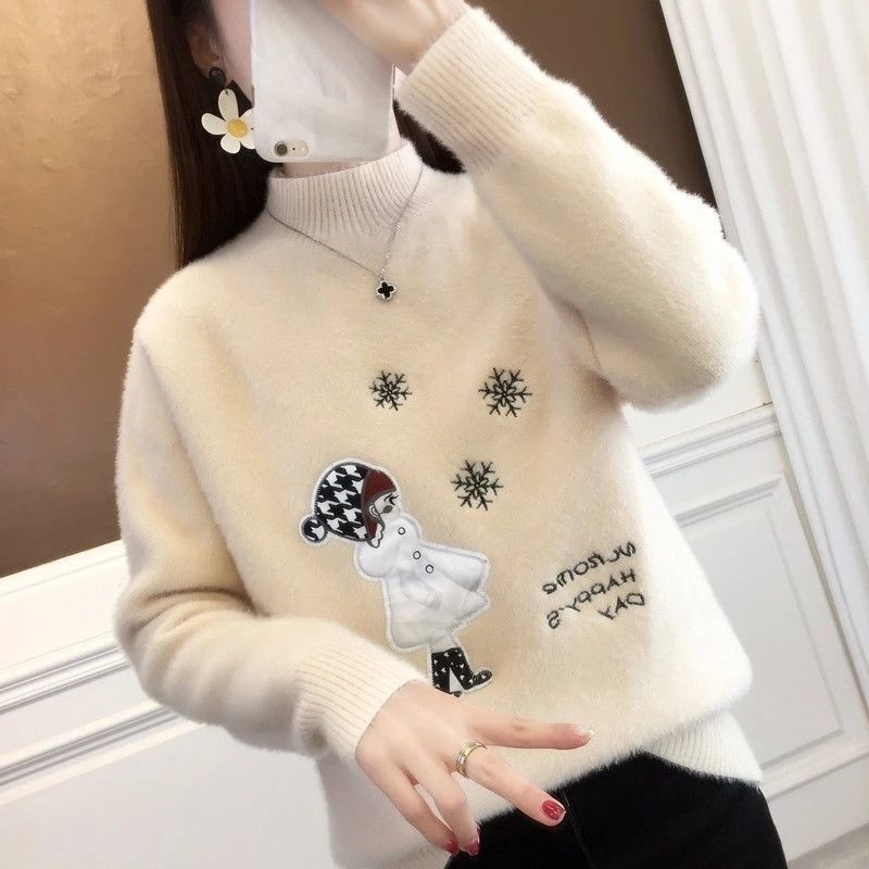 Női vastag kötött pulóver imitált mink-szőrrel, lazán szabott, gallér-sál stílusú, hosszú ujjú
