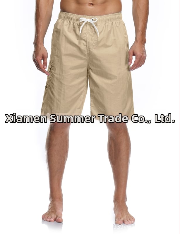 Șorturi de plajă pentru bărbați, material poliester tricotat, uscare rapidă, croială dreaptă, buzunare multiple