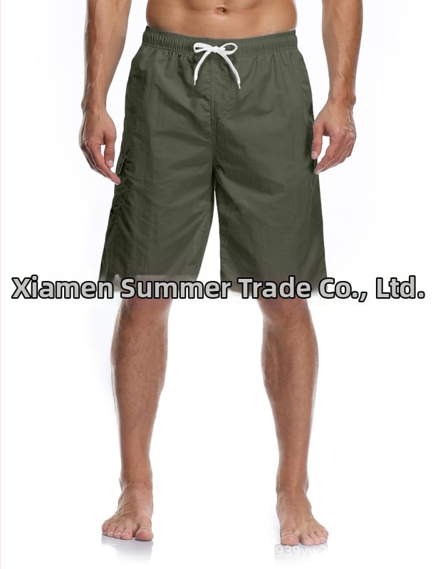 Șorturi de plajă pentru bărbați, material poliester tricotat, uscare rapidă, croială dreaptă, buzunare multiple