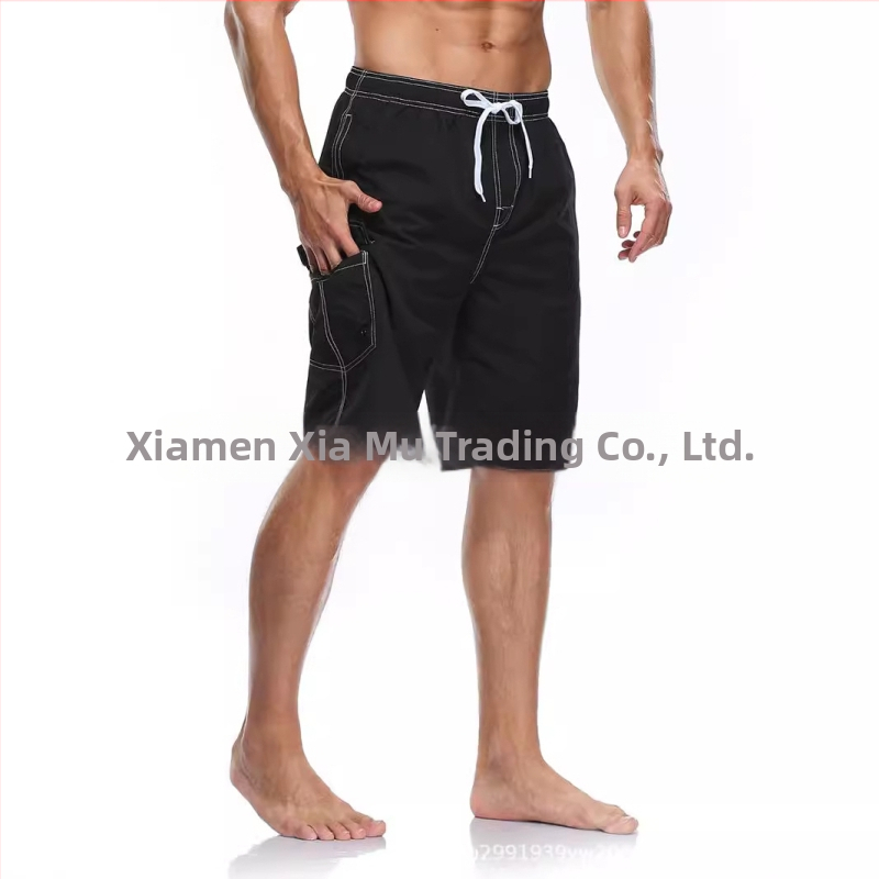 Șorturi de plajă pentru bărbați, material poliester tricotat, uscare rapidă, croială dreaptă, buzunare multiple