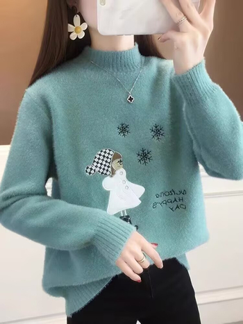 Női Mink bársony fél-nyakú pulóver, hosszú ujjú, poliészter 30–50%, őszi 2025, egyetemi stílus