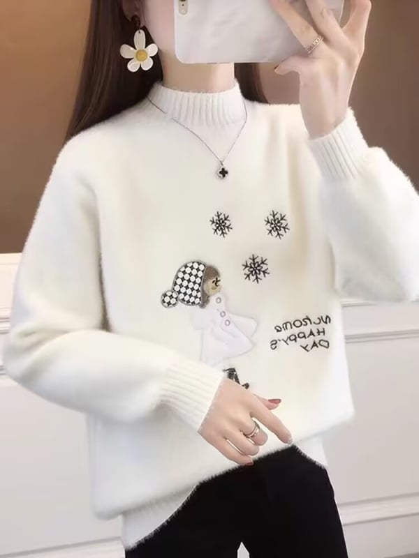 Női Mink bársony fél-nyakú pulóver, hosszú ujjú, poliészter 30–50%, őszi 2025, egyetemi stílus