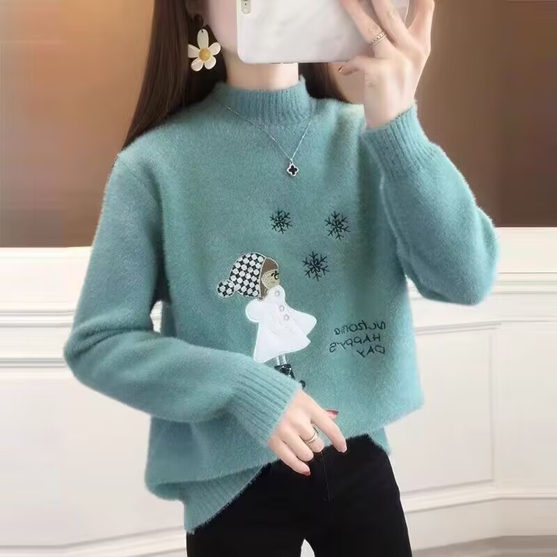 Női Mink bársony fél-nyakú pulóver, hosszú ujjú, poliészter 30–50%, őszi 2025, egyetemi stílus