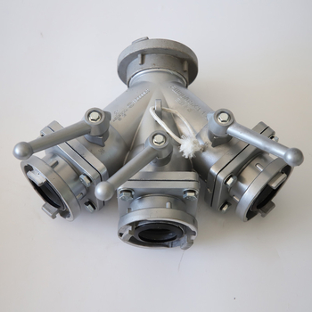 Distribuitor apă pentru stingerea incendiilor FII65/65X2 — repartitor cu patru căi, intrare cu două ieșiri sau intrare cu trei ieșiri, conexiune internă