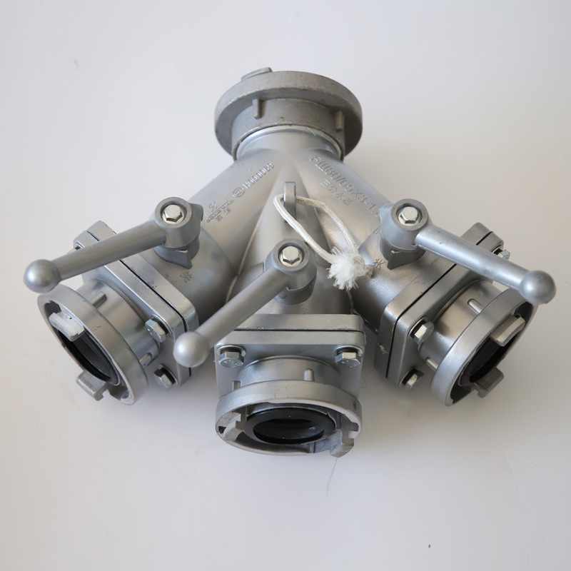 Distribuitor apă pentru stingerea incendiilor FII65/65X2 — repartitor cu patru căi, intrare cu două ieșiri sau intrare cu trei ieșiri, conexiune internă