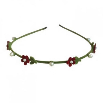 Fém hajpánt kézzel készített, retro stílusú, flockolt virágokkal, gyöngyökkel és pillangó dísz, nőknek