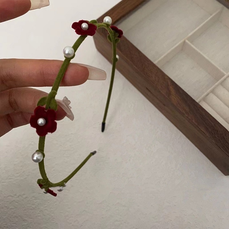 Fém hajpánt kézzel készített, retro stílusú, flockolt virágokkal, gyöngyökkel és pillangó dísz, nőknek