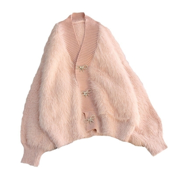 Cardigan od Mink velvet s V-izrezom, širok kroj, smjesa akrilnih vlakana, kopča s tri gumba