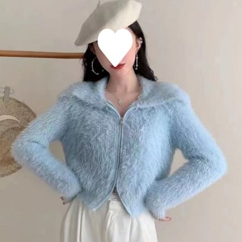 Kardigan Mink Velvet sa zipom, polo ovratnik, dugi rukavi, viskoza 70–80%, gradski stil