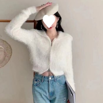 Kardigan Mink Velvet sa zipom, polo ovratnik, dugi rukavi, viskoza 70–80%, gradski stil