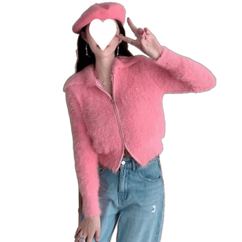 Kardigan Mink Velvet sa zipom, polo ovratnik, dugi rukavi, viskoza 70–80%, gradski stil