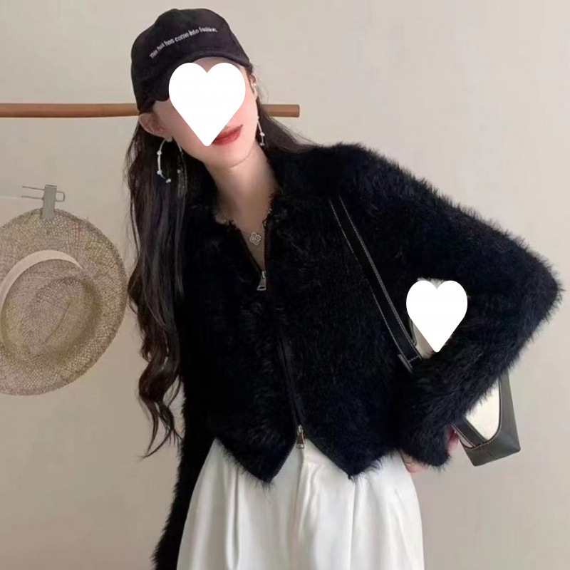 Kardigan Mink Velvet sa zipom, polo ovratnik, dugi rukavi, viskoza 70–80%, gradski stil