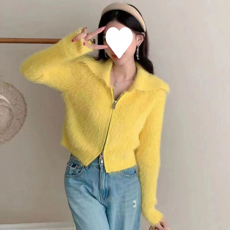 Kardigan Mink Velvet sa zipom, polo ovratnik, dugi rukavi, viskoza 70–80%, gradski stil