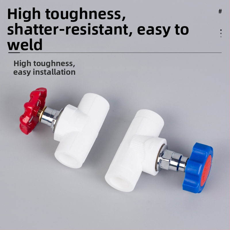 Meďový uzatvací ventil pre vodovodný systém, hrubšie prevedenie, štýl PPR, pripojenie horúcej a studenej vody