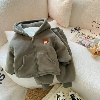 Pijamale de iarnă pentru copii cu imprimeu desen animat, set din 2 piese, amestec din bumbac gros, unisex, menține căldura, pentru copii între 3 și 8 ani