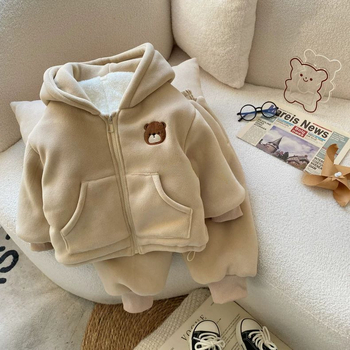 Pijamale de iarnă pentru copii cu imprimeu desen animat, set din 2 piese, amestec din bumbac gros, unisex, menține căldura, pentru copii între 3 și 8 ani