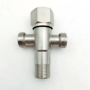 Valvă triunghiulară din oțel inoxidabil pentru toaletă, dublă ieșire, model K-158, diametru interior 20 mm, presiune de lucru 0,9 MPa, miez de valve din cupru
