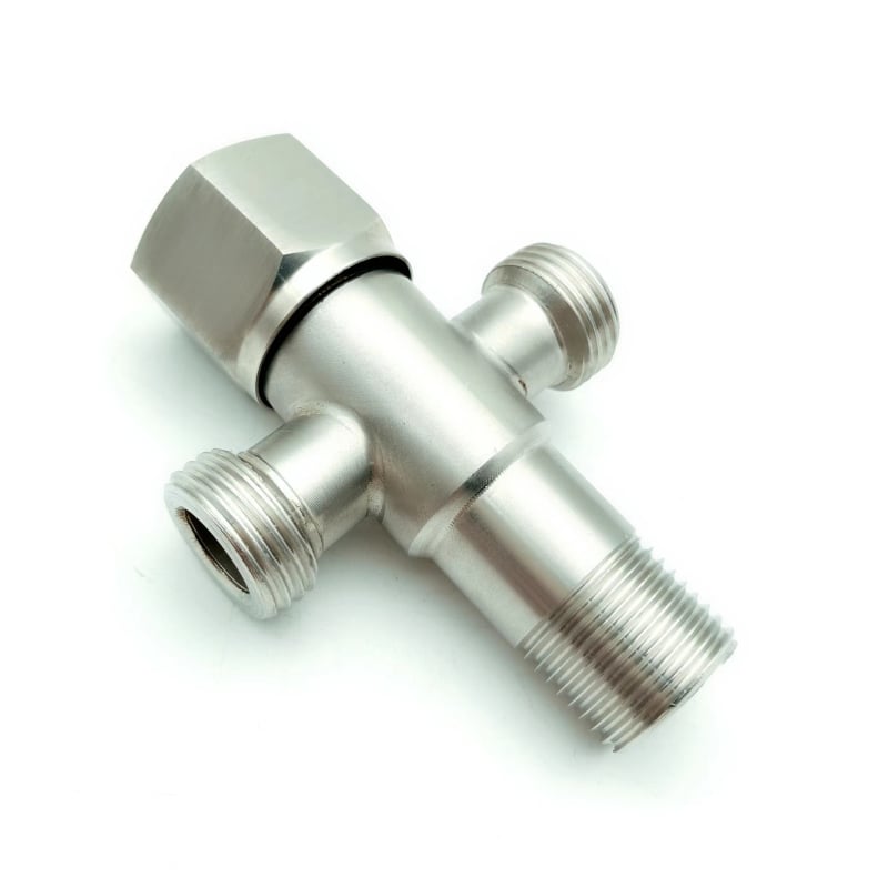 Valvă triunghiulară din oțel inoxidabil pentru toaletă, dublă ieșire, model K-158, diametru interior 20 mm, presiune de lucru 0,9 MPa, miez de valve din cupru
