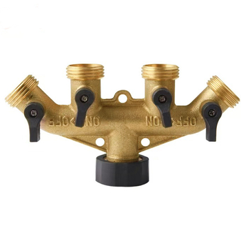 Ορειχάλκινη τετραδρομική βαλβίδα σφαίρα, σύνδεση αμερικανικού τύπου, διανομέας ροής νερού για κήπο