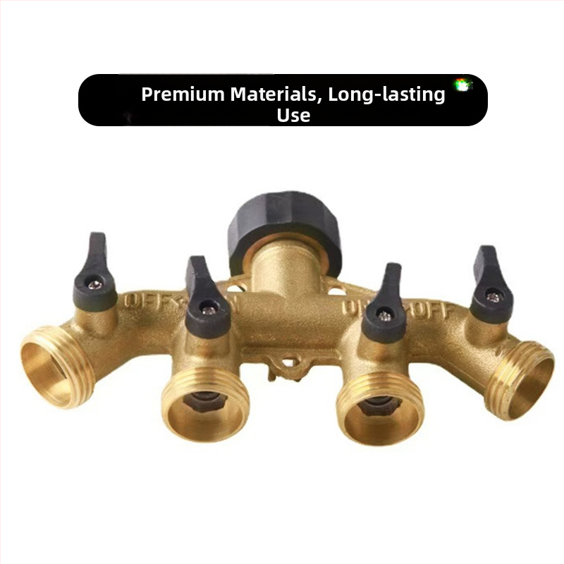 Ορειχάλκινη τετραδρομική βαλβίδα σφαίρα, σύνδεση αμερικανικού τύπου, διανομέας ροής νερού για κήπο
