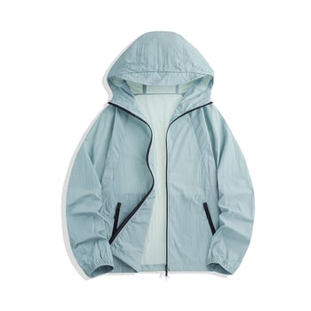 Windbreaker s kapuljačom i UV zaštitom, UPF100+, najlon tkanina, zatvarač, 3D džepovi