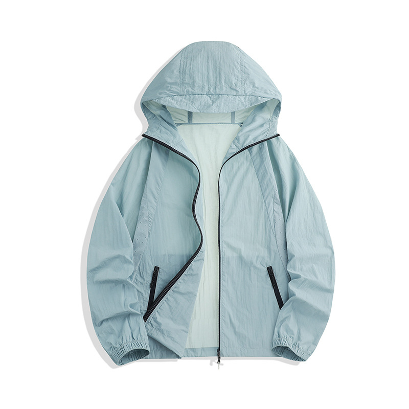 Windbreaker s kapuljačom i UV zaštitom, UPF100+, najlon tkanina, zatvarač, 3D džepovi