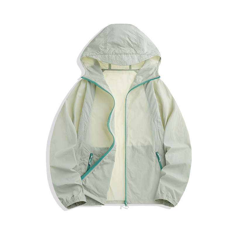 Windbreaker s kapuljačom i UV zaštitom, UPF100+, najlon tkanina, zatvarač, 3D džepovi