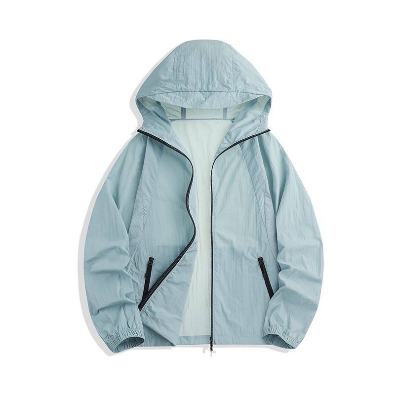 Windbreaker s kapuljačom i UV zaštitom, UPF100+, najlon tkanina, zatvarač, 3D džepovi