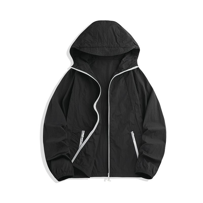 Windbreaker s kapuljačom i UV zaštitom, UPF100+, najlon tkanina, zatvarač, 3D džepovi