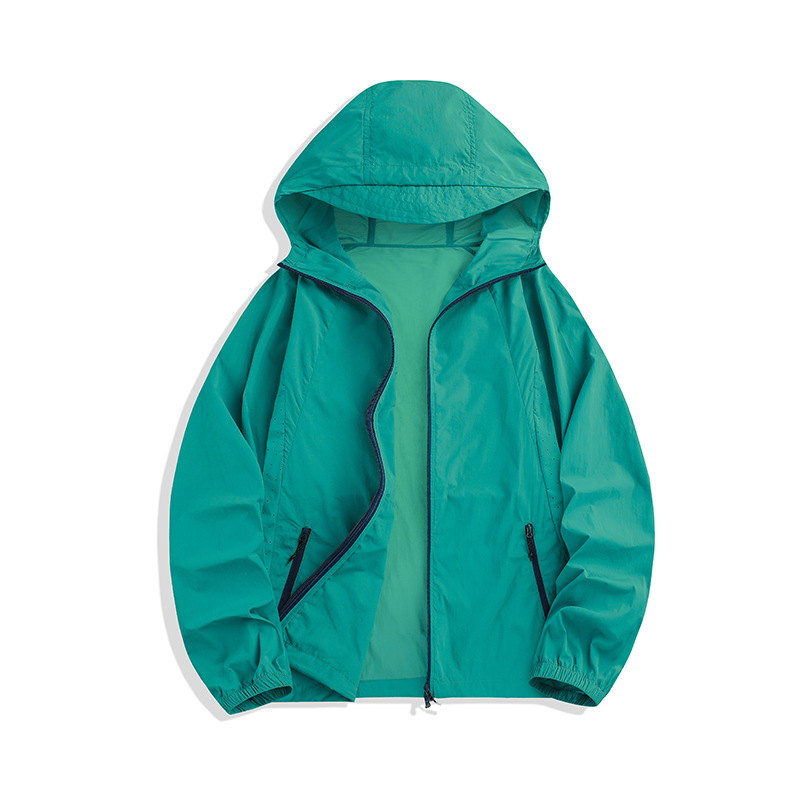 Windbreaker s kapuljačom i UV zaštitom, UPF100+, najlon tkanina, zatvarač, 3D džepovi