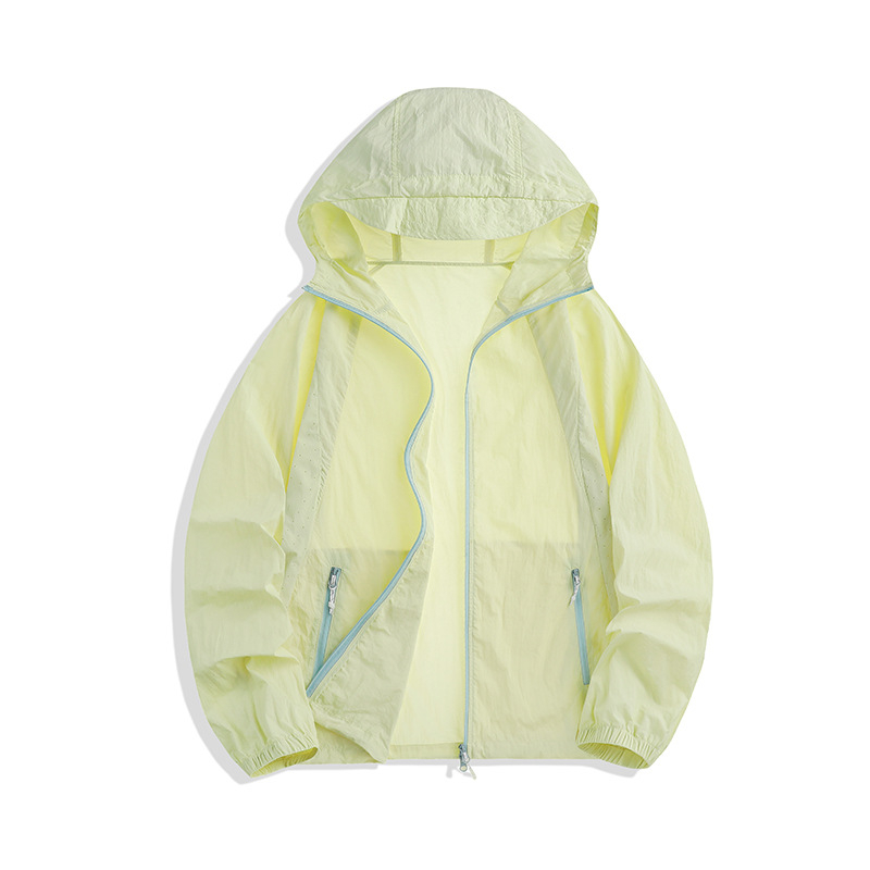 Windbreaker s kapuljačom i UV zaštitom, UPF100+, najlon tkanina, zatvarač, 3D džepovi
