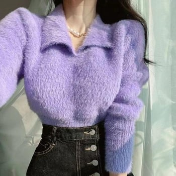 Ženski pulover od chenille pletenine s kvadratnim izrezom, hongkonški stil, topao i mekan