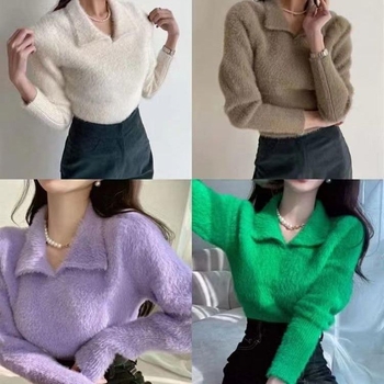 Ženski pulover od chenille pletenine s kvadratnim izrezom, hongkonški stil, topao i mekan