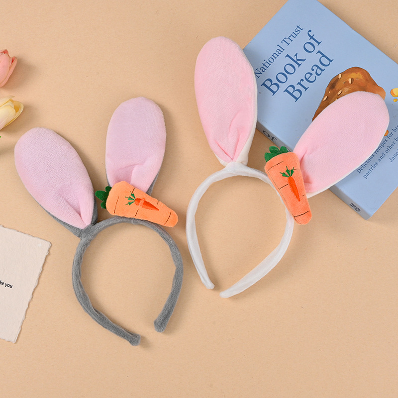 Plush traka za glavu s ušima zeca za žene – traka za pranje lica, ne steže kosu, slatka crtani dizajn, ručna izrada