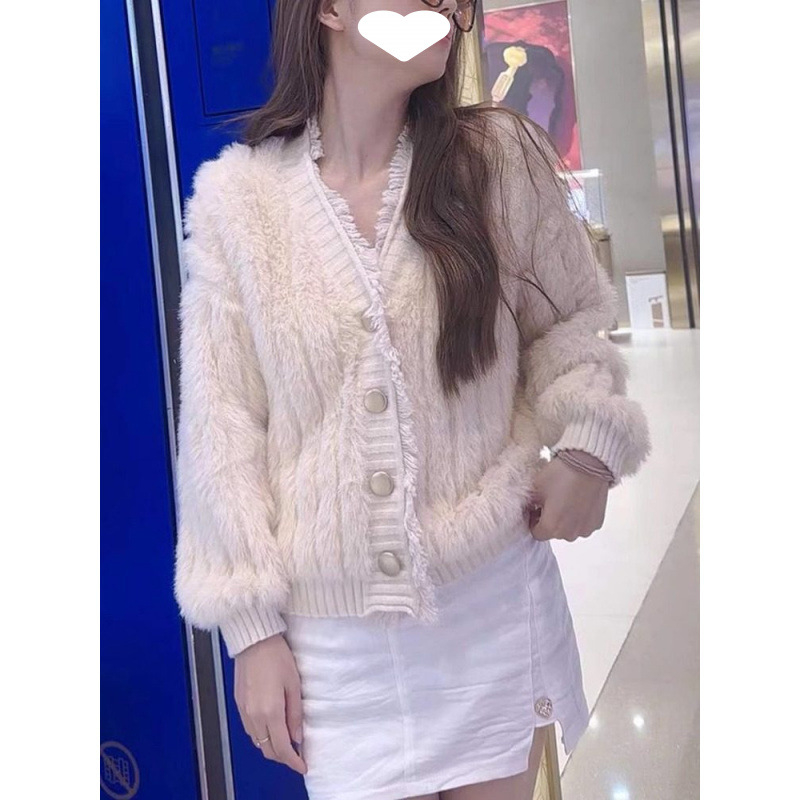 Cardigan tricotat pentru femei cu decolteu în V și închidere cu nasturi, croi lejer, material poliester-bumbac, toamnă-iarnă 2025