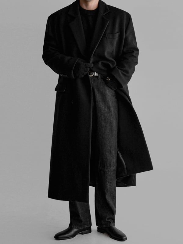 Kabát, koreai stílusú laza szabás, egysoros záródás, öltöny gallér, poliészter szövet és bélés