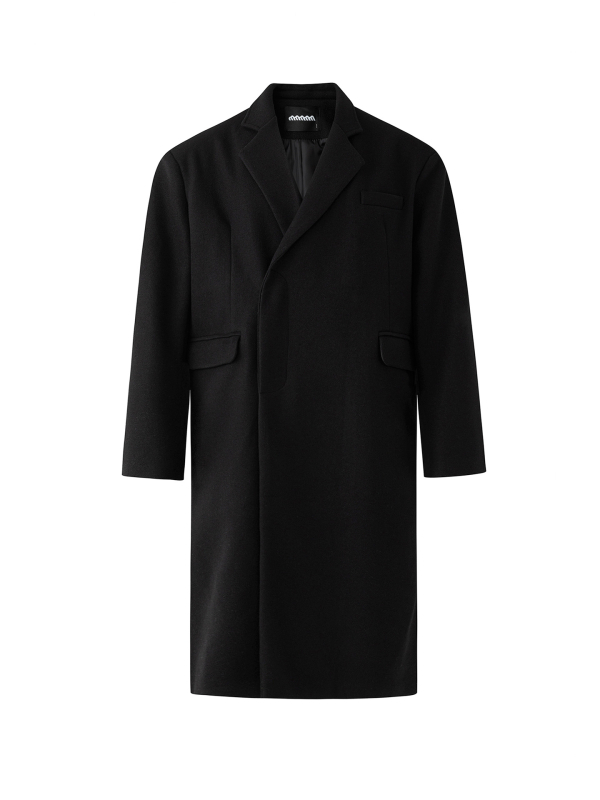 Kabát, koreai stílusú laza szabás, egysoros záródás, öltöny gallér, poliészter szövet és bélés