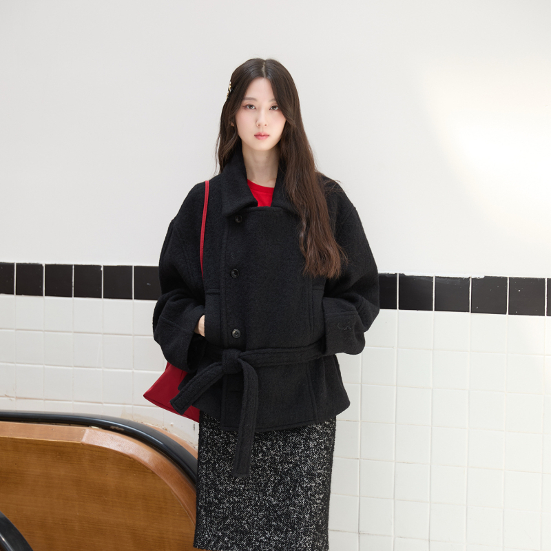 Ženski vuneni kaput, casual japansko-korejski stil (Sadržaj vune 70–80%, Srednja debljina, Dugi rukavi, Rever ovratnik)