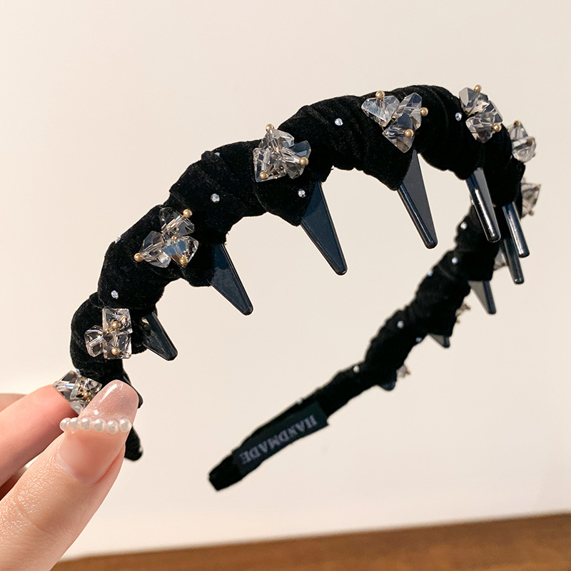 Čelenka s rhinestones, visoka kruna, za žene - ručno izrađena, protuklizni zubi dizajn, baršunasti stil, materijal: smola