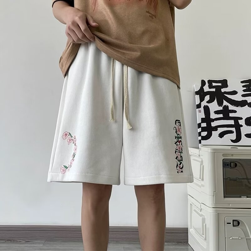 Muške ljetne šorceve, opušteni casual stil, ravni kroj, mikroelastičnost, pleteni materijal, imitacija pamuka, korejski stil, ljeto 2025