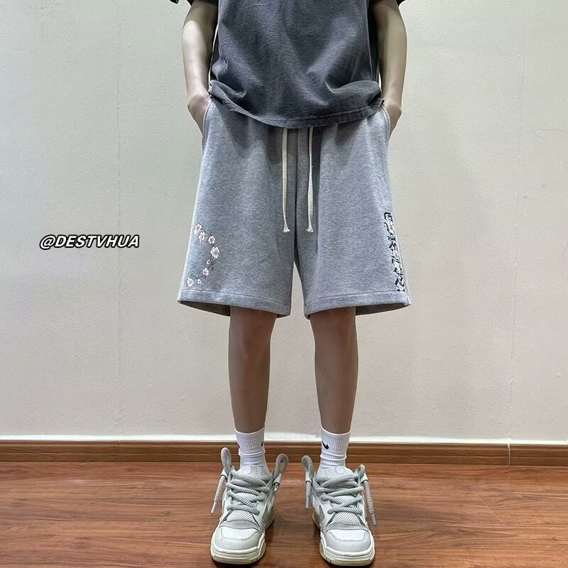 Muške ljetne šorceve, opušteni casual stil, ravni kroj, mikroelastičnost, pleteni materijal, imitacija pamuka, korejski stil, ljeto 2025