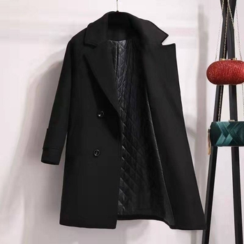 Ženski akrilni kaput, Hepburn stil, korejski stil, uski kroj, produžena duljina, ovratnik sakoa