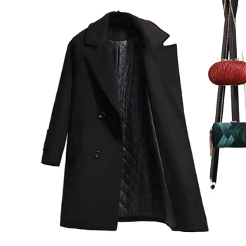 Ženski akrilni kaput, Hepburn stil, korejski stil, uski kroj, produžena duljina, ovratnik sakoa
