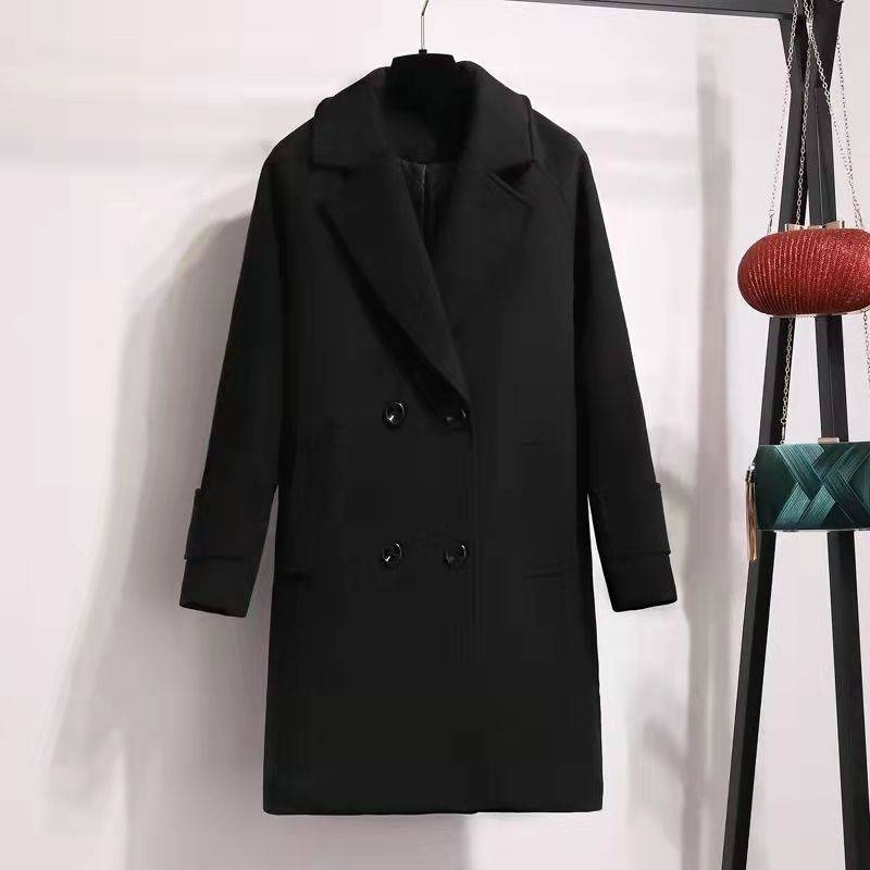 Ženski akrilni kaput, Hepburn stil, korejski stil, uski kroj, produžena duljina, ovratnik sakoa