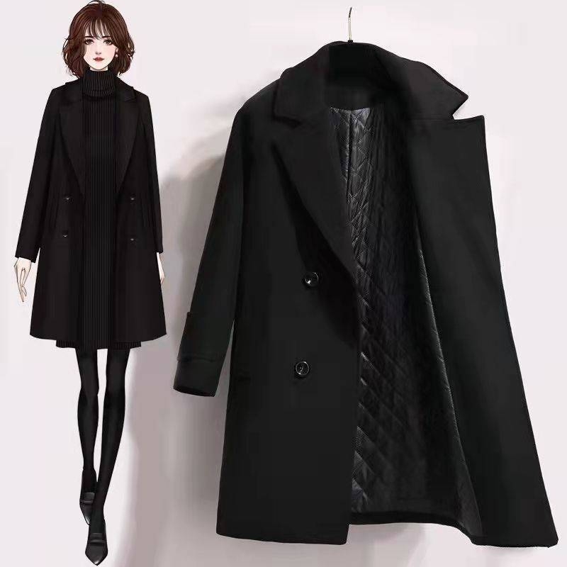 Ženski akrilni kaput, Hepburn stil, korejski stil, uski kroj, produžena duljina, ovratnik sakoa