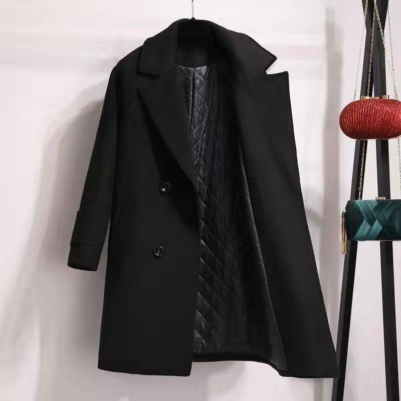 Ženski akrilni kaput, Hepburn stil, korejski stil, uski kroj, produžena duljina, ovratnik sakoa