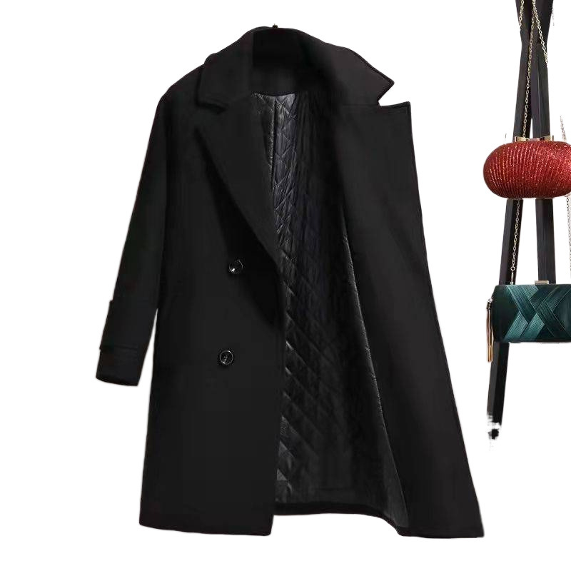 Ženski akrilni kaput, Hepburn stil, korejski stil, uski kroj, produžena duljina, ovratnik sakoa