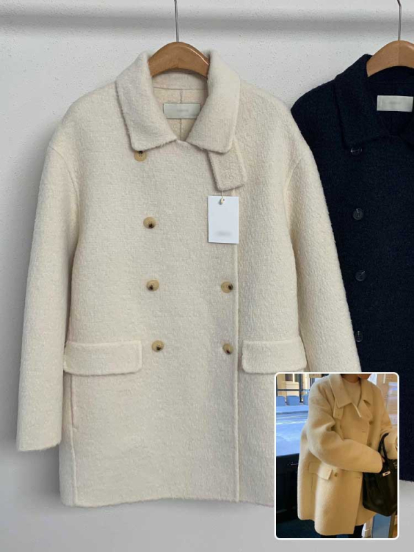 Női gyapjú kabát reveres gallérral, dupla gombolás, vast gyapjúkeverék 30–50%, egyenes fazonú hosszú kabát