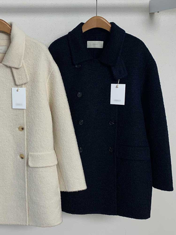 Női gyapjú kabát reveres gallérral, dupla gombolás, vast gyapjúkeverék 30–50%, egyenes fazonú hosszú kabát