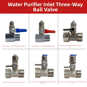 Supapă cu bilă metalică tri-direcțională pentru intrarea în purificatorul de apă; material: cupru sau 304 oțel inoxidabil; robinet de distribuție a apei pentru sisteme de apă pură